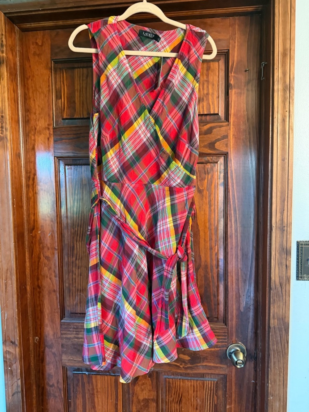 Ralph Lauren Black Label Bright Plaid V-Neck Sleeveless Dress